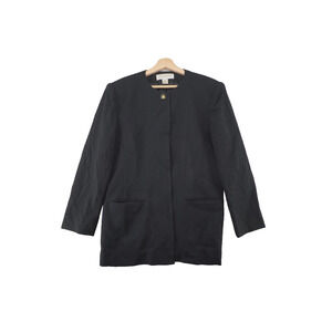 Jones New York Black Structured Blazer Size 12 Gold Button Career Jacket